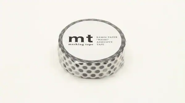 Kamoji paper washi masking tape with black polka dots, ideal for craft and decorative projects, showcasing a stylish and versatile adhesive tape for DIY enthusiasts.