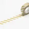 Colorful washi tape with gold and white diagonal stripes, ideal for decorating wrap and craft projects.
