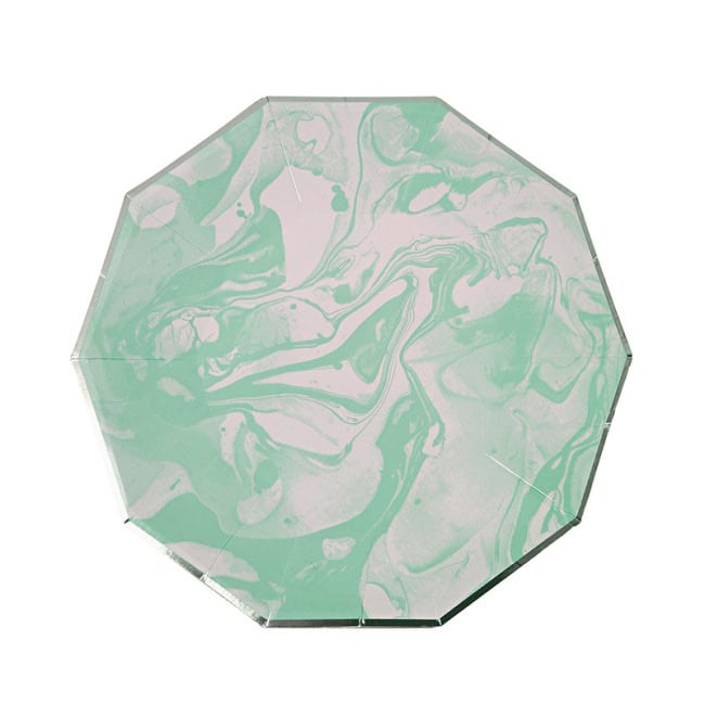 Marbled green and white umbrella with an octagonal shape, perfect for stylish rain protection.