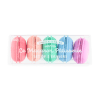 Colorful macaron-shaped erasers in pastel pink, green, blue, and purple set against a white background, perfect for stationery lovers and office decor, featuring vanilla scent and bakery-inspired design.