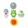 Colorful toy figurines including an astronaut, monster, and alien characters from The Wraperie collection, perfect for kids' toys and creative play.
