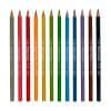 Colorful pencils with printed logo, set of twelve in various shades including gray, red, orange, yellow, green, blue, purple, brown, and black.