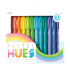 Bright pastel-colored dual tip markers in rainbow hues, perfect for kids' art projects and creative coloring.