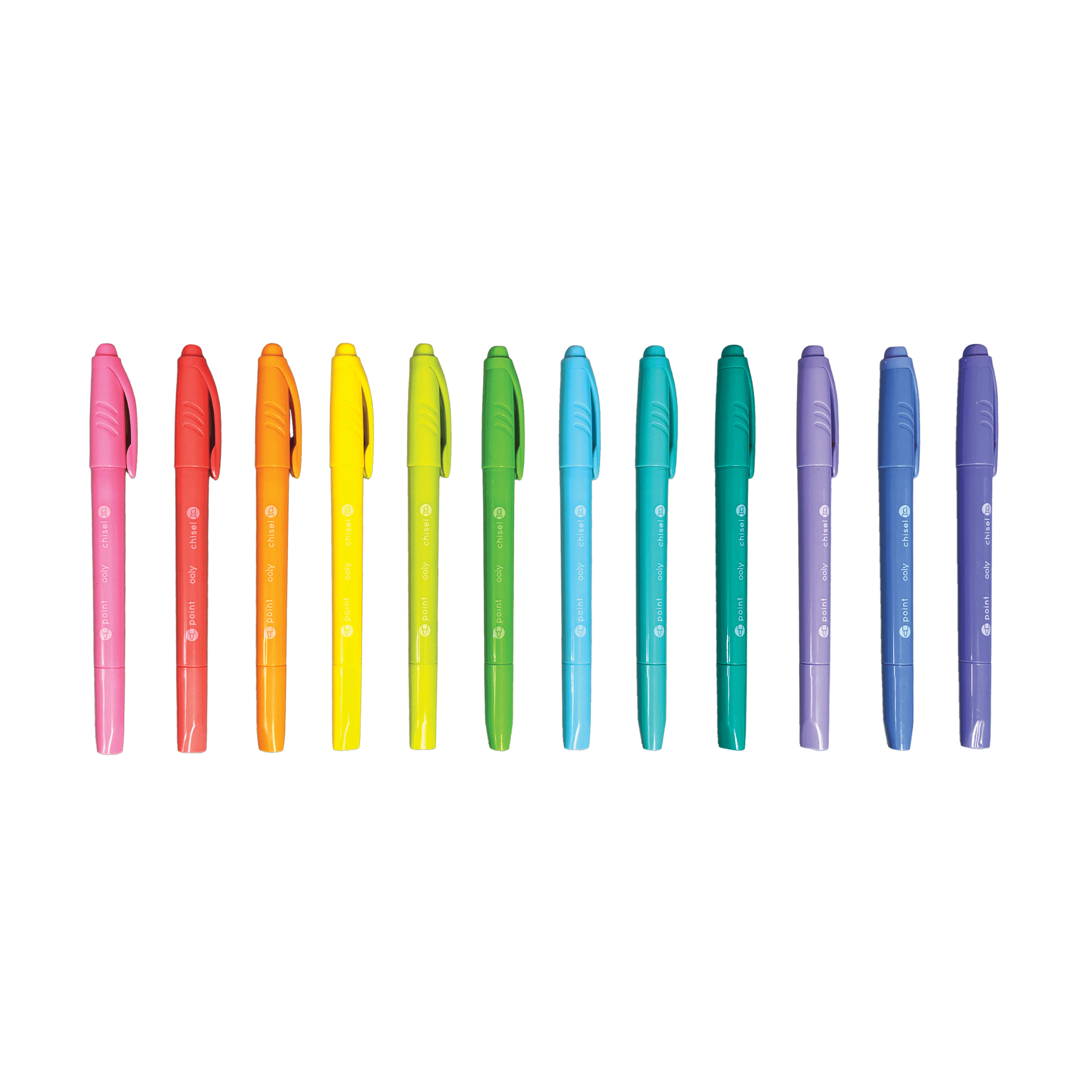 Bright colorful gel pens in a rainbow spectrum, perfect for creative writing and art projects, displayed on a black background.