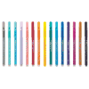 Bright rainbow-colored gel pens with sparkles, perfect for creative writing and art projects.