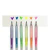 Bright pastel colored gel pens with rainbow ink colors on a white background.