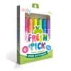 Bright colorful neon gel crayons set in a transparent box with playful 