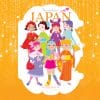 Colorful illustrated girls dressed in traditional and modern Japanese attire, celebrating Japanese culture; vibrant, cheerful, and kid-friendly design.