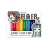 Vibrant set of 8 colorful hair gel sticks in pink, red, orange, yellow, green, blue, purple, and black, featuring playful packaging with fun cartoon illustrations, perfect for temporary hair coloring and creative styling.