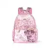 Pink sequined backpack with floral and bow cutout details, ideal for school or casual outings, from The Wraperie collection.