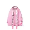 Pink kids’ backpack with metallic accents, adjustable straps, and multiple compartments for school supplies and lunch. Ideal for children, stylish and durable for everyday use.
