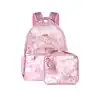 Vibrant pink sequin backpack and matching lunch bag set for kids, perfect for school and travel, featuring stylish design and multiple compartments for organization.