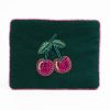 Cherry green velvet beaded small pouch