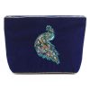 Peacock medium beaded velvet pouch