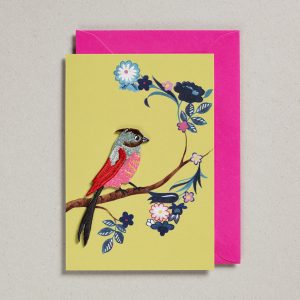 Embroidered bird on branch card