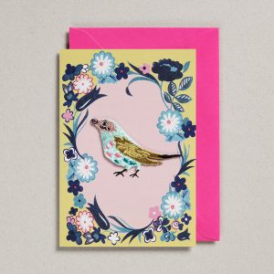 Embroidered bird wreath card