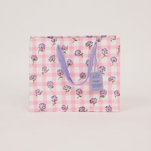 Violet meringue gingham medium block printed gift bag