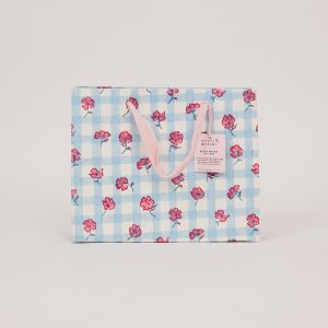 Pink sorbet gingham medium block printed gift bag