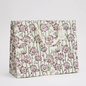 Cherry flowers on pink large block printed gift bag