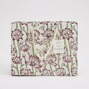 Cherry flowers on pink medium block printed gift bag
