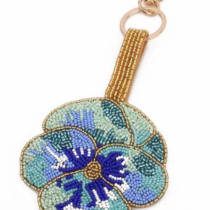 Blue pansy beaded keyring