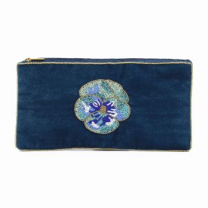 Blue pansy multi use beaded pouch