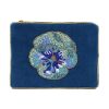 Blue pansy small beaded pouch