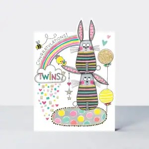 Congratulations twins rabbits card