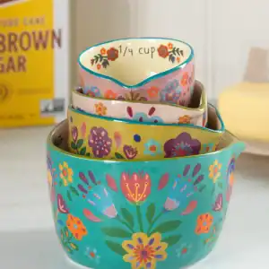 Nesting measuring cups folk flowers spout