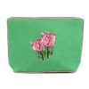 Pink tulip on green medium beaded pouch