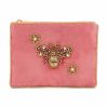 Pink flower bee small beaded pouch