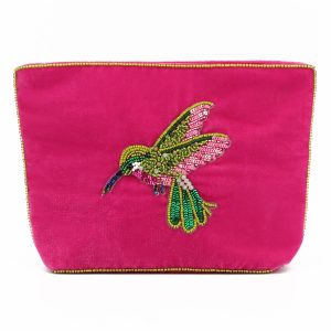 Pink hummingbird medium beaded pouch