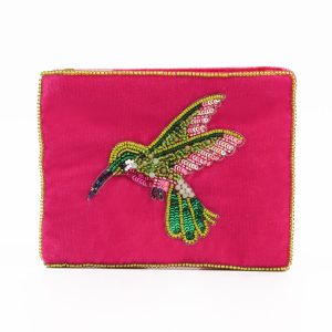 Pink hummingbird small beaded pouch