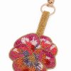 Pink pansy beaded keyring