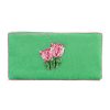 Pink tulip on green multi use beaded pouch