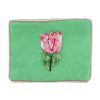 Pink tulip on green small beaded pouch