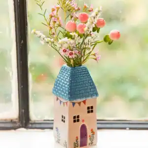 Cottage quaint blue and white bud vase