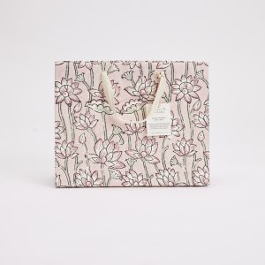 Pink flowers on pink medium block printed gift bag