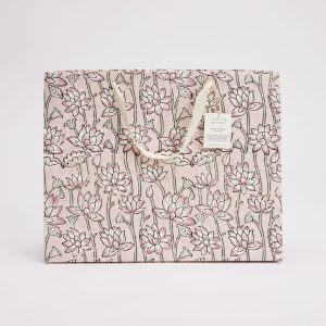 Pink flowers on pink large block printed giftbag