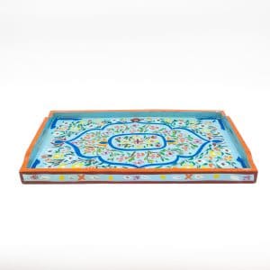 Handpainted wood tray  -Blue