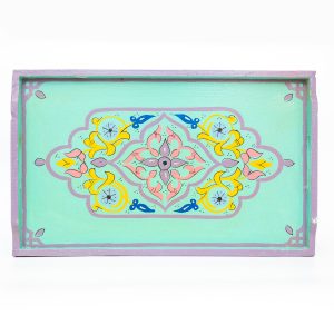 Handpainted wood tray  -Aqua
