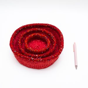 Set of 3 beaded baskets- Red beads