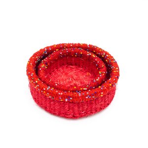 Set of 2 beaded baskets - Red