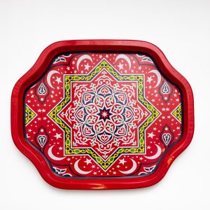 Oval metal tray red B