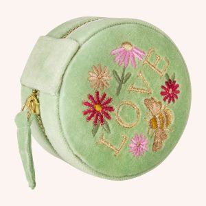 Love in a meadow mint floral round jewelry box
