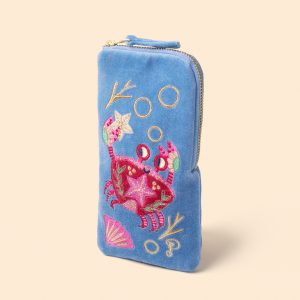 Seafaring crab cornflower velvet embroidered sunglasses case