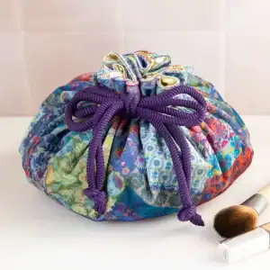 Drawstring velvet cosmetic pouch blue patchwork