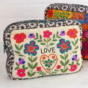 Embroidered Corduroy cosmetic pouch