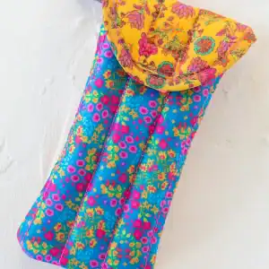 Puffy glasses case neon turquoise floral