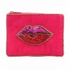 Lips on bright pink small beaded pouch